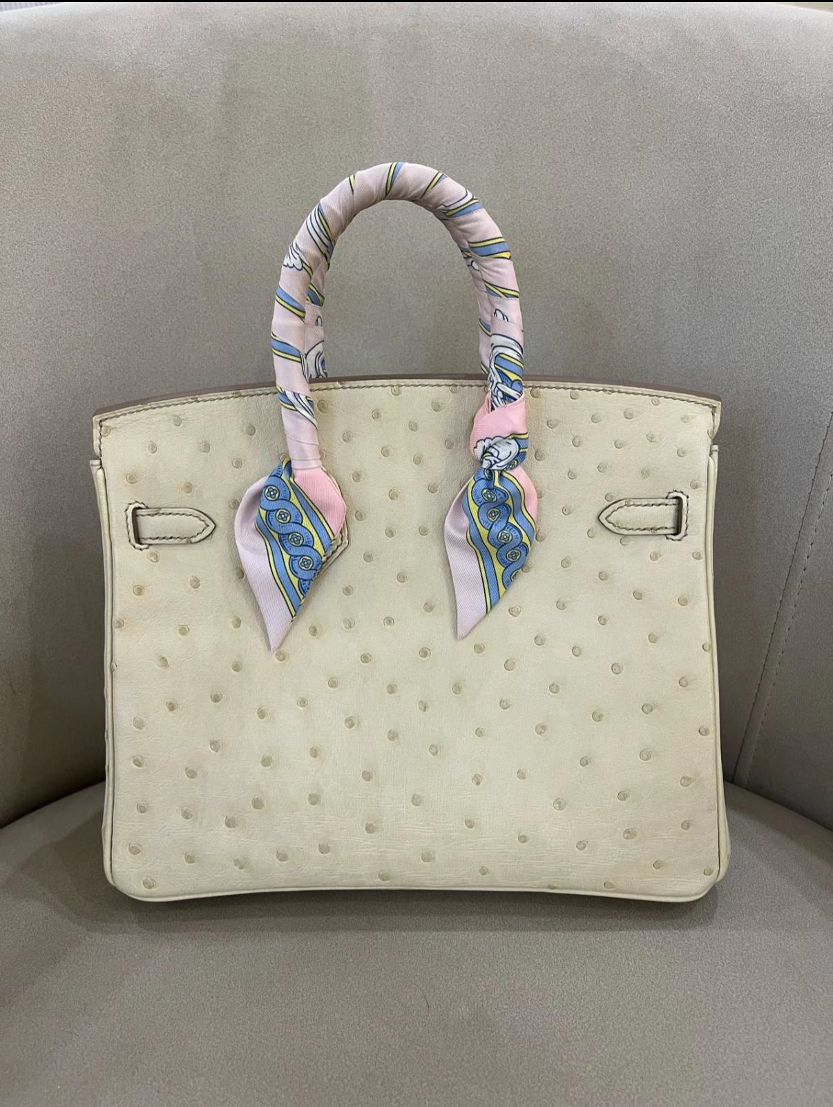 Hermès Birkin 25-30 Cream Ostrich Leather