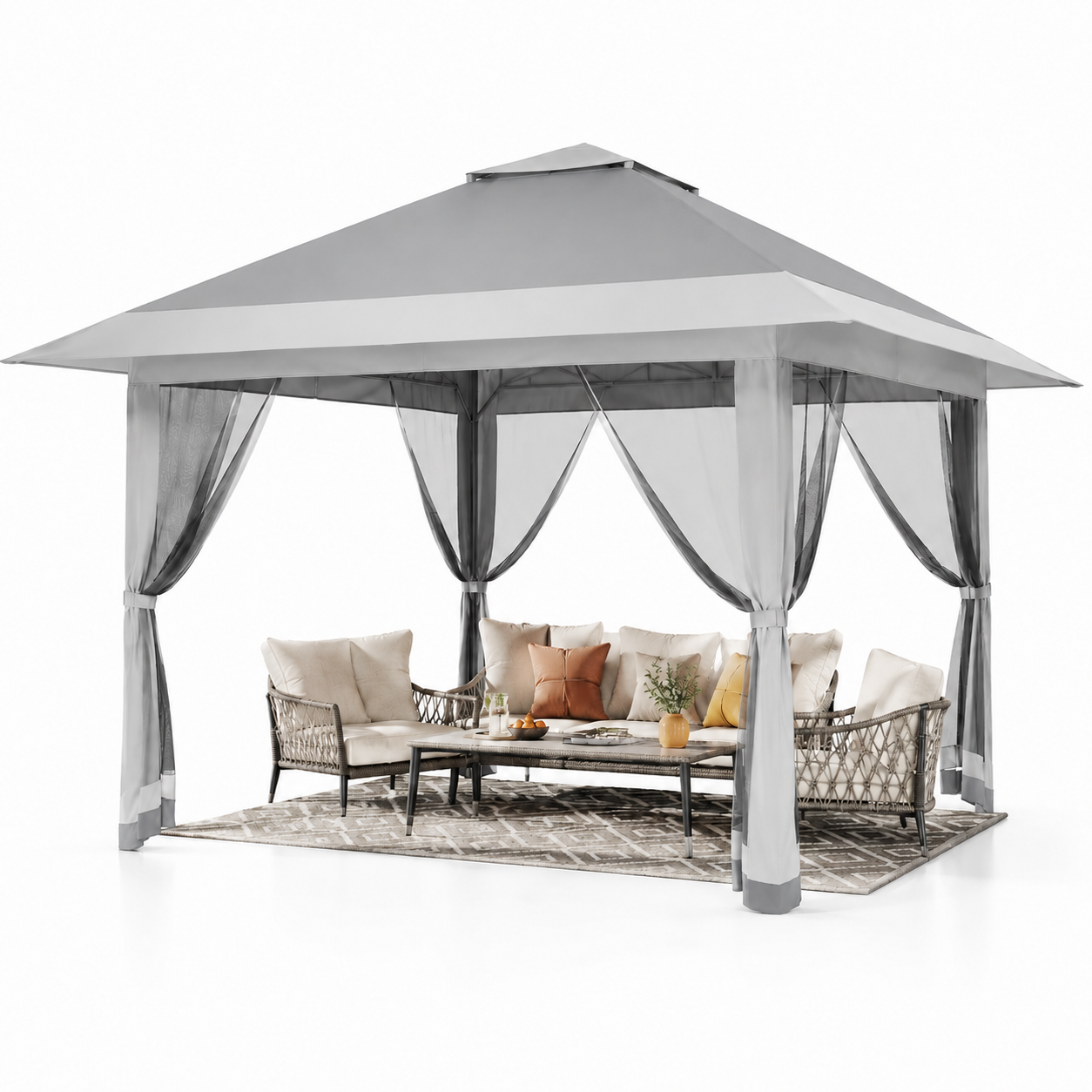 🔥Limited-Time Deal🔥13x13 Outdoor Pop Up Gazebo Tent – Large Shade Canopy with Mesh Netting, Double Vented Roof, 4 Sandbags & Wheeled Bag for Patio & Backyard