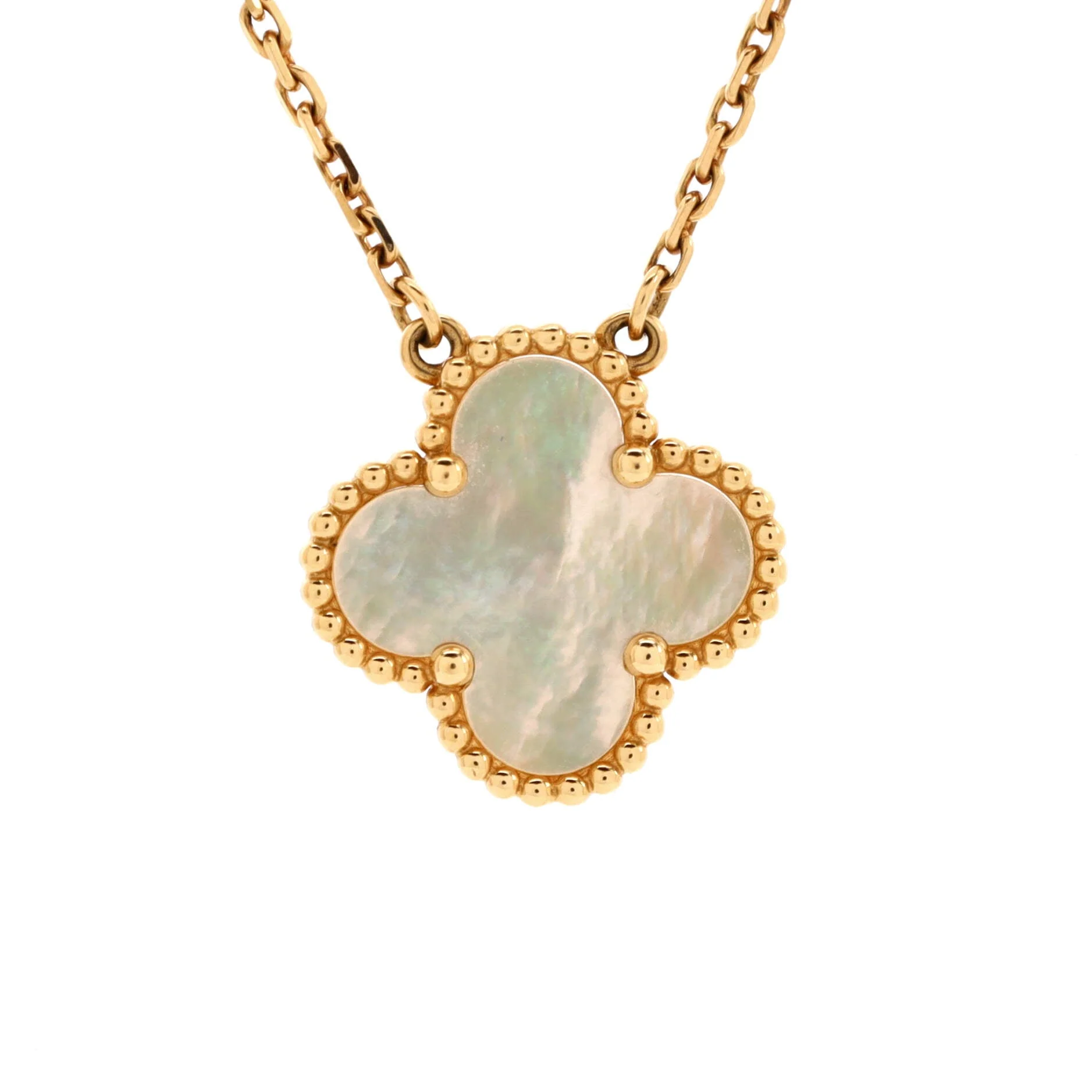 Vintage Alhambra Pendant Necklace 18K Yellow Gold and Mother of Pearl