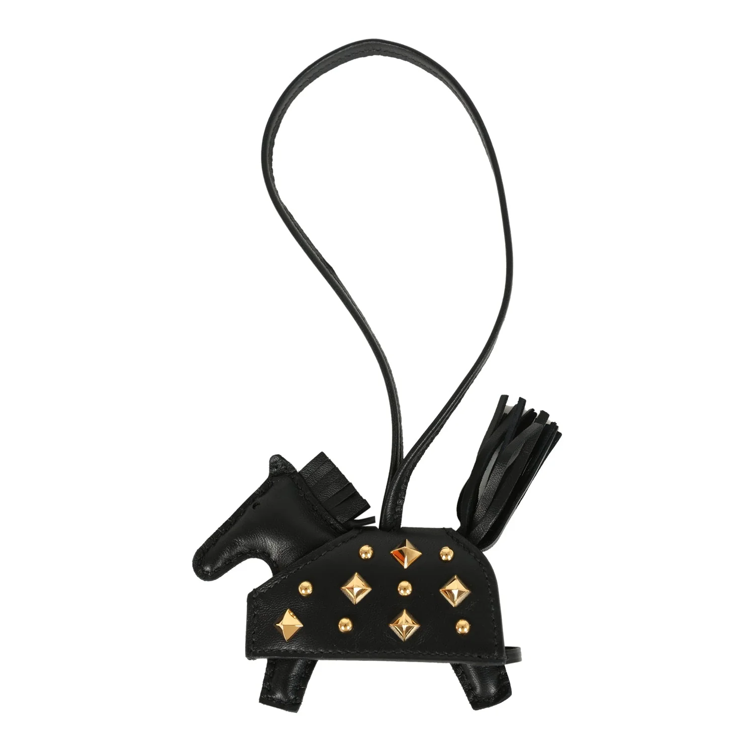 Hermes Rodeo Rock Bag Charm PM Black Milo Lambskin Gold Hardware