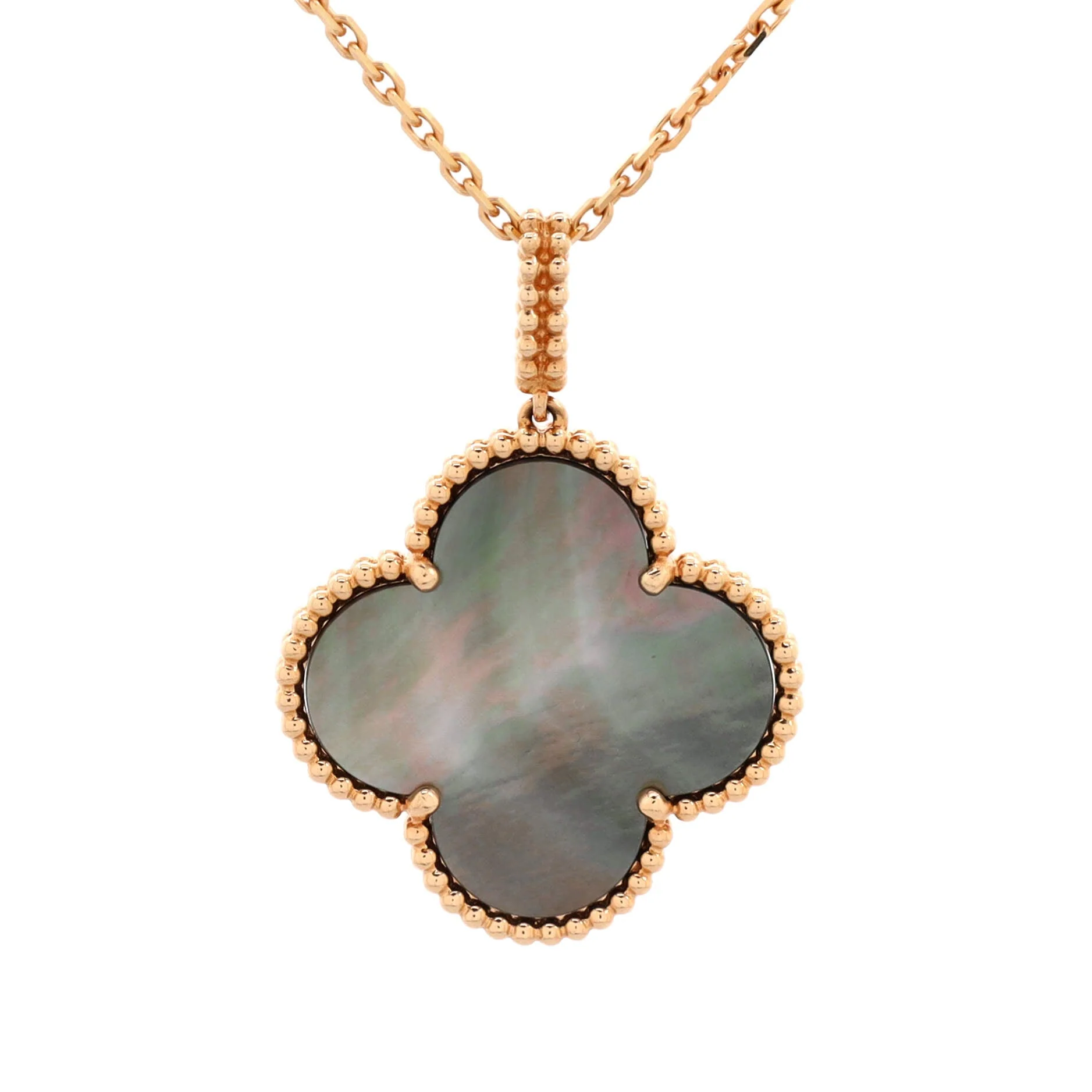 Magic Alhambra Long Necklace 18K Rose Gold and Grey Mother of Pearl