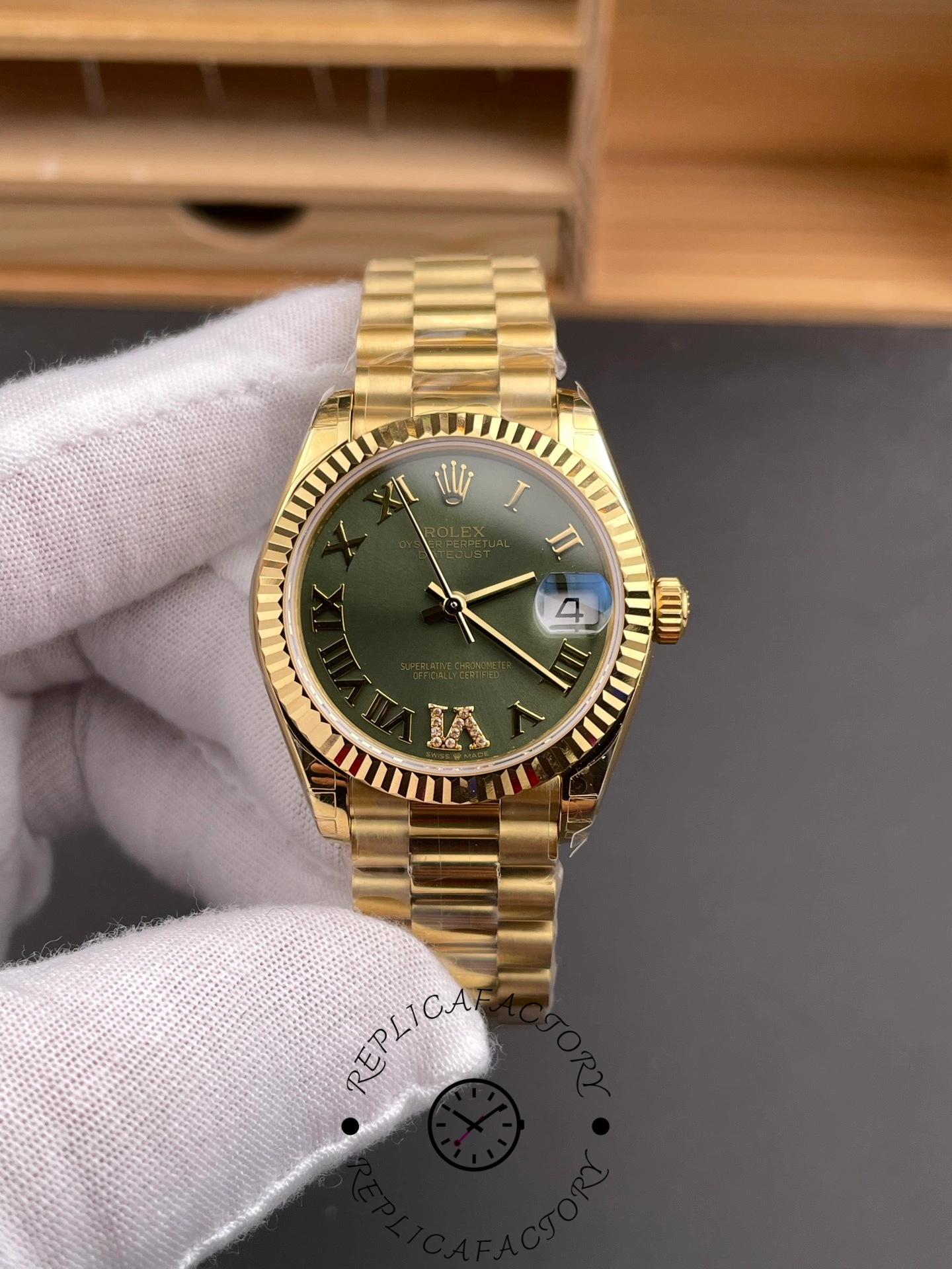 Rolex Datejust 31 Yellow Gold Green Dial m278278 0030 Women's Watch