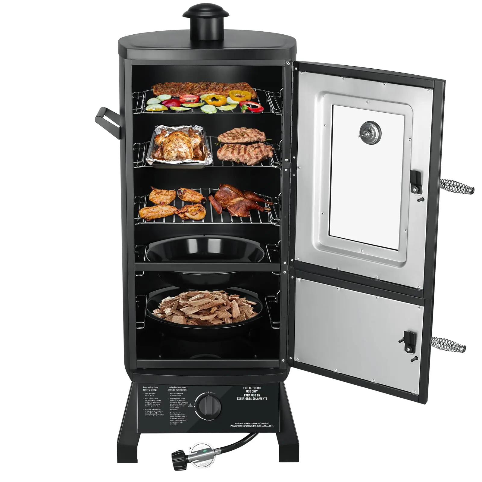 🔥Limited Warehouse Deal🔥 Heavy-Duty Vertical Barbecue Smoker Set with Cover – 3 Removable Cooking Shelves & Easy Temperature Control