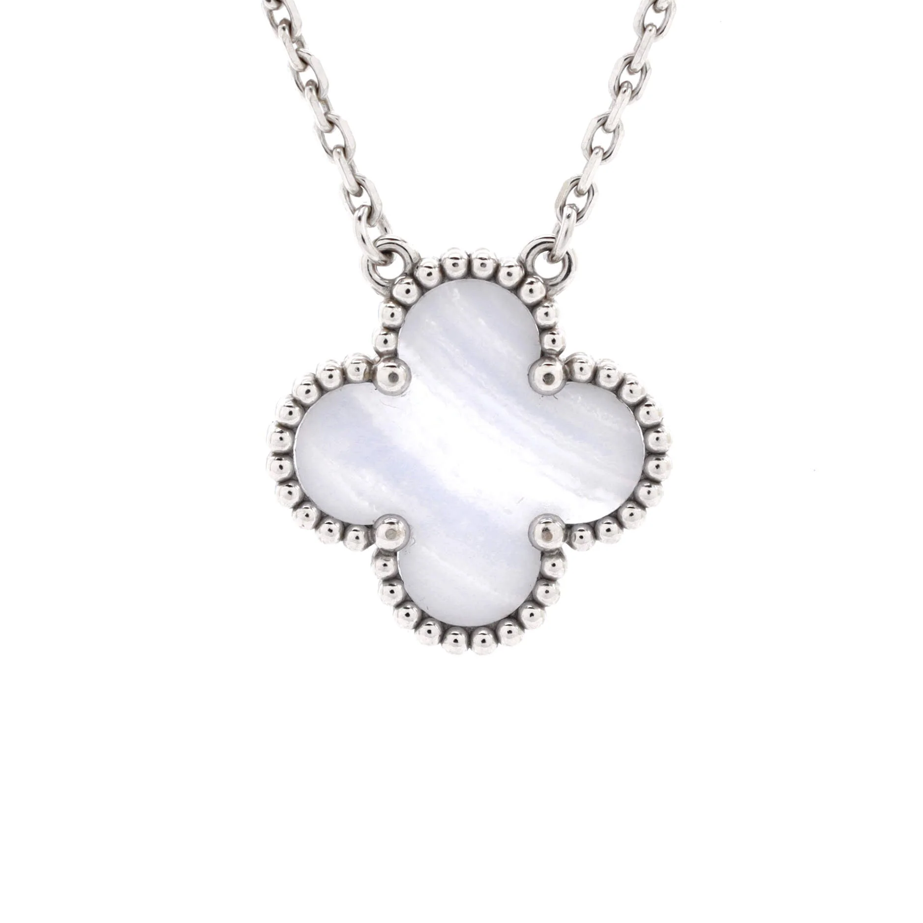Vintage Alhambra Pendant Necklace 18K White Gold and Chalcedony
