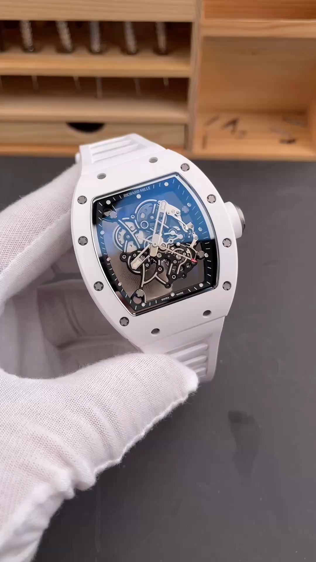 Richard Miller RM 055 RMUL2 NTPT Carbon Fiber Black Mark White Rubber Strap