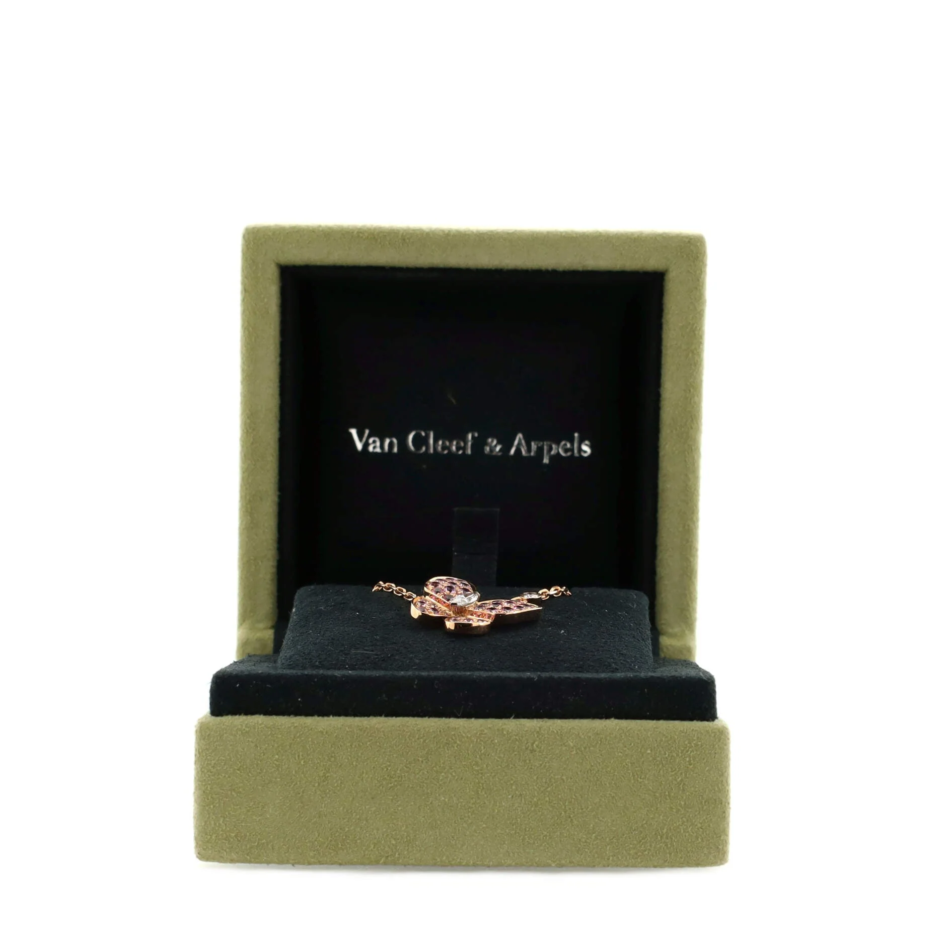 Two Butterfly Pendant Necklace 18K Rose Gold with Pink Sapphires and Diamonds