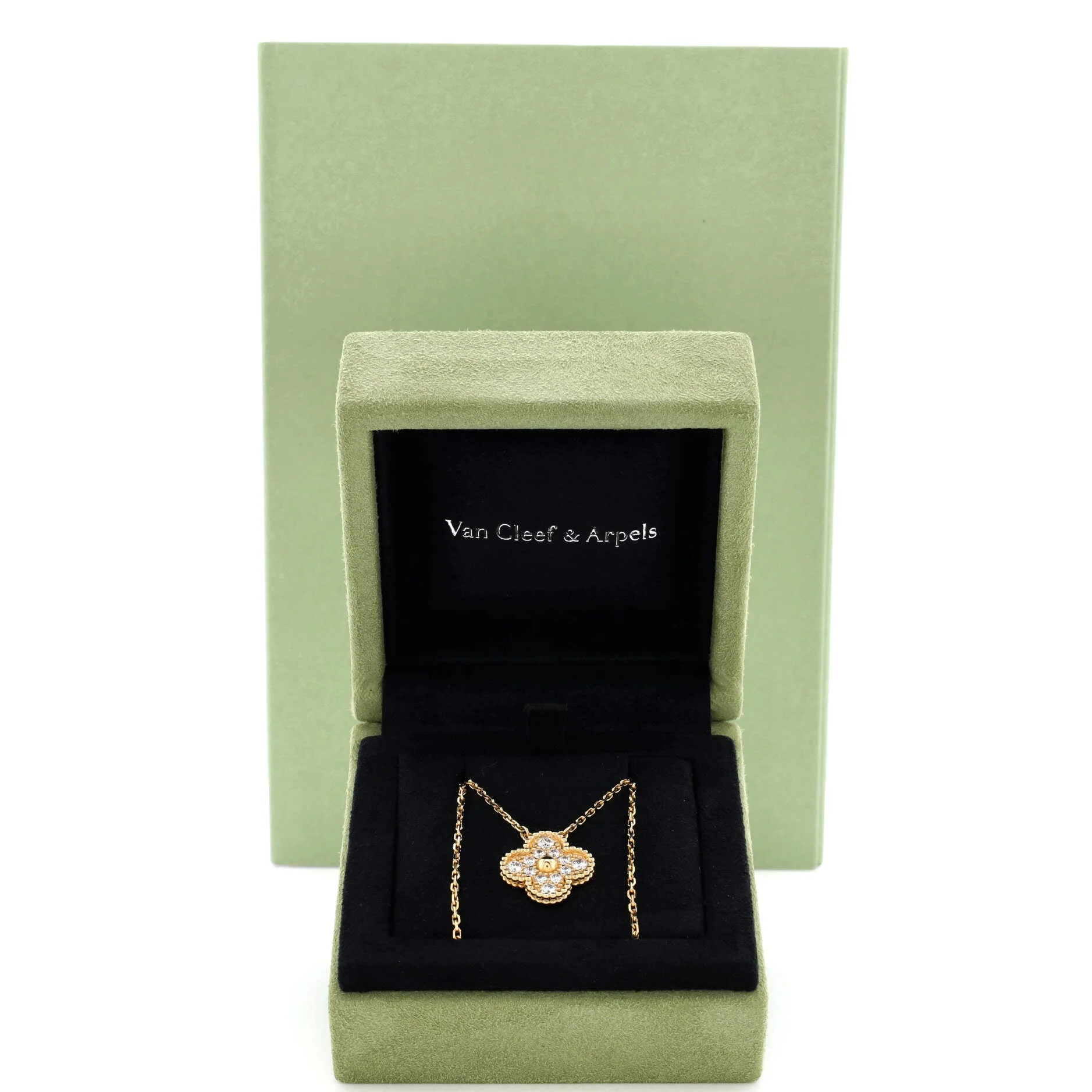 Vintage Alhambra Pendant Necklace 18K Yellow Gold and Diamonds