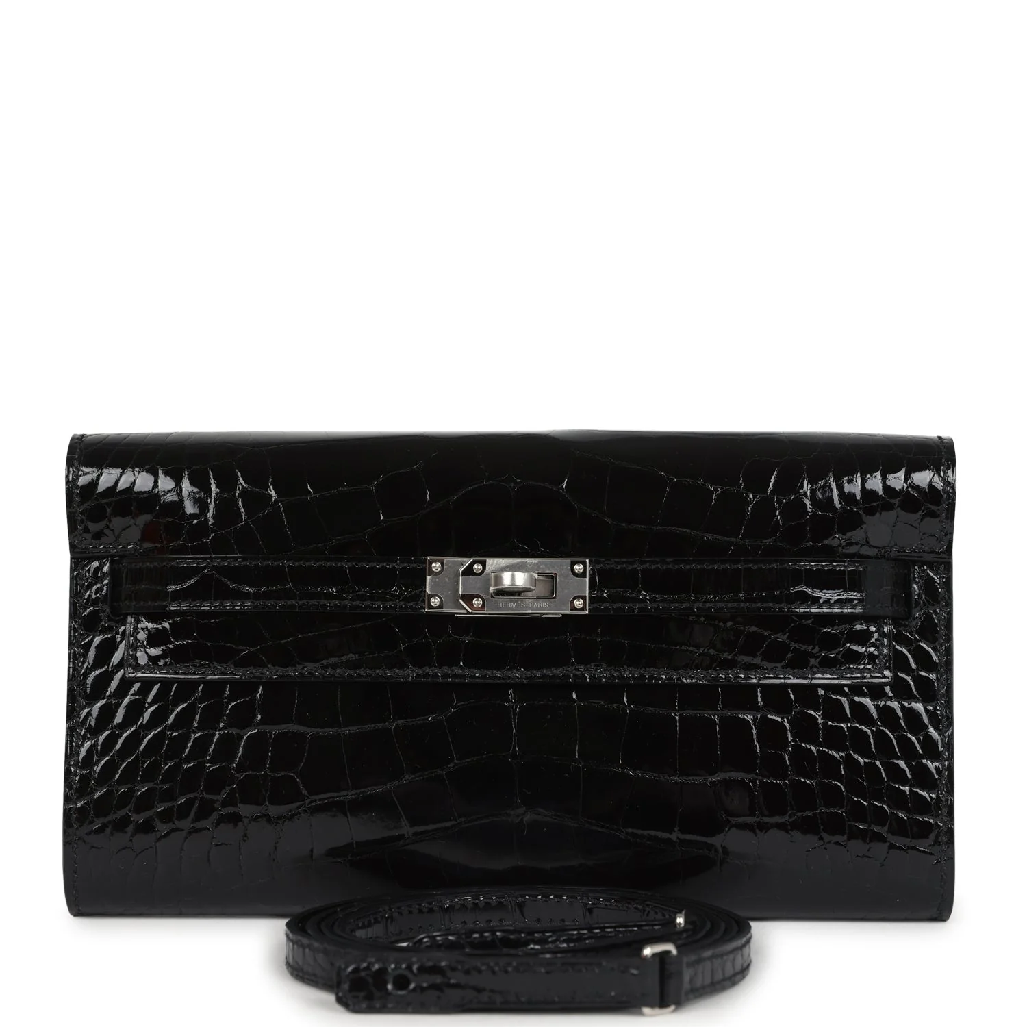 Hermes Kelly Wallet To Go Black Shiny Alligator Palladium Hardware
