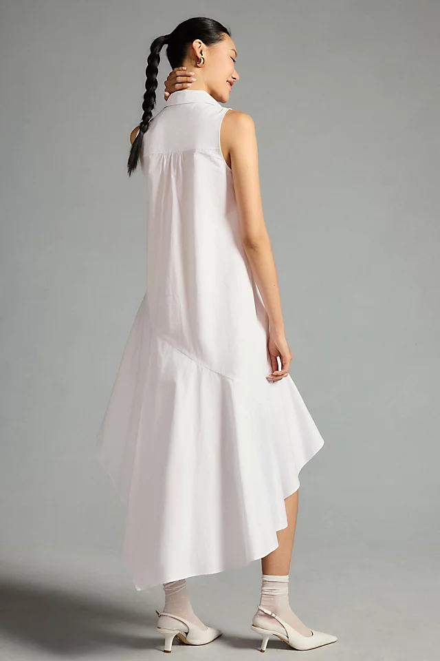 Sleeveless Buttondown Ruffle-Hem Dress WHITE