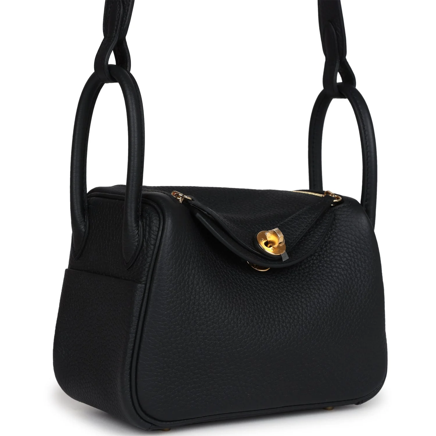 Hermes Mini Lindy II Black Clemence Gold Hardware