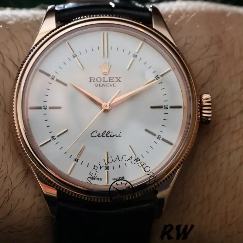 Rolex Cellini Time 50505 Black Leather Strap White Dial 39mm Mens Replica Watch