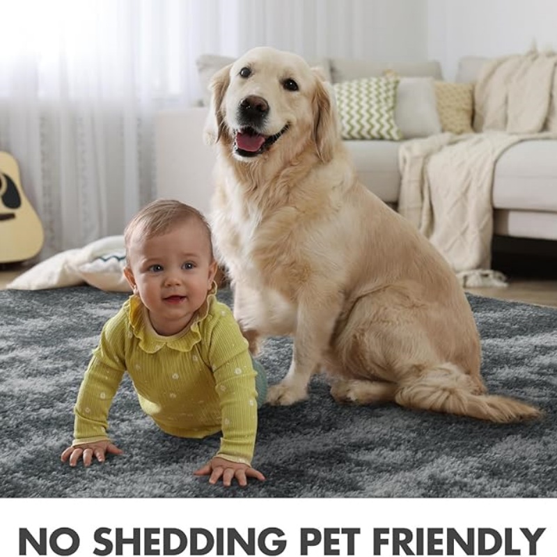 6x9 Ft Large Shag Black Rug for Living Room