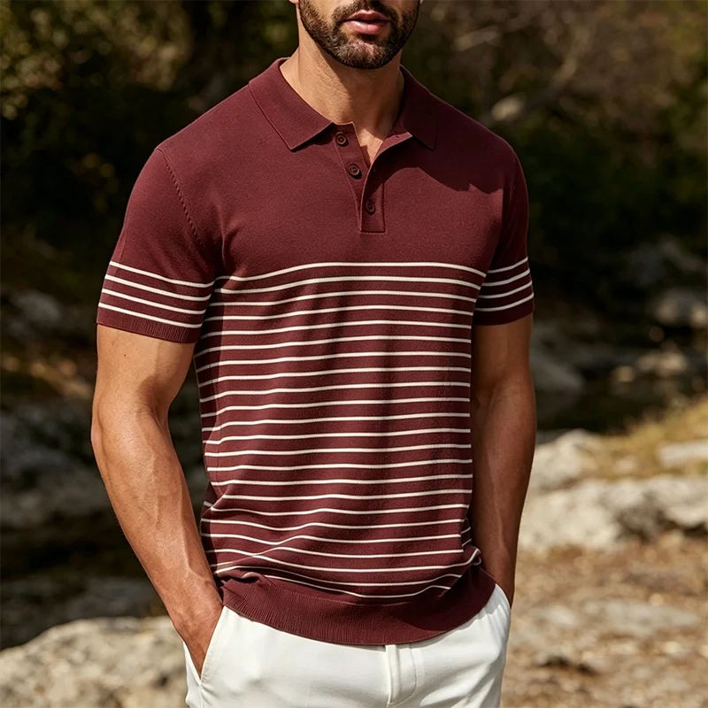 Mivanity Casual Stripe Knit Polo Shirts