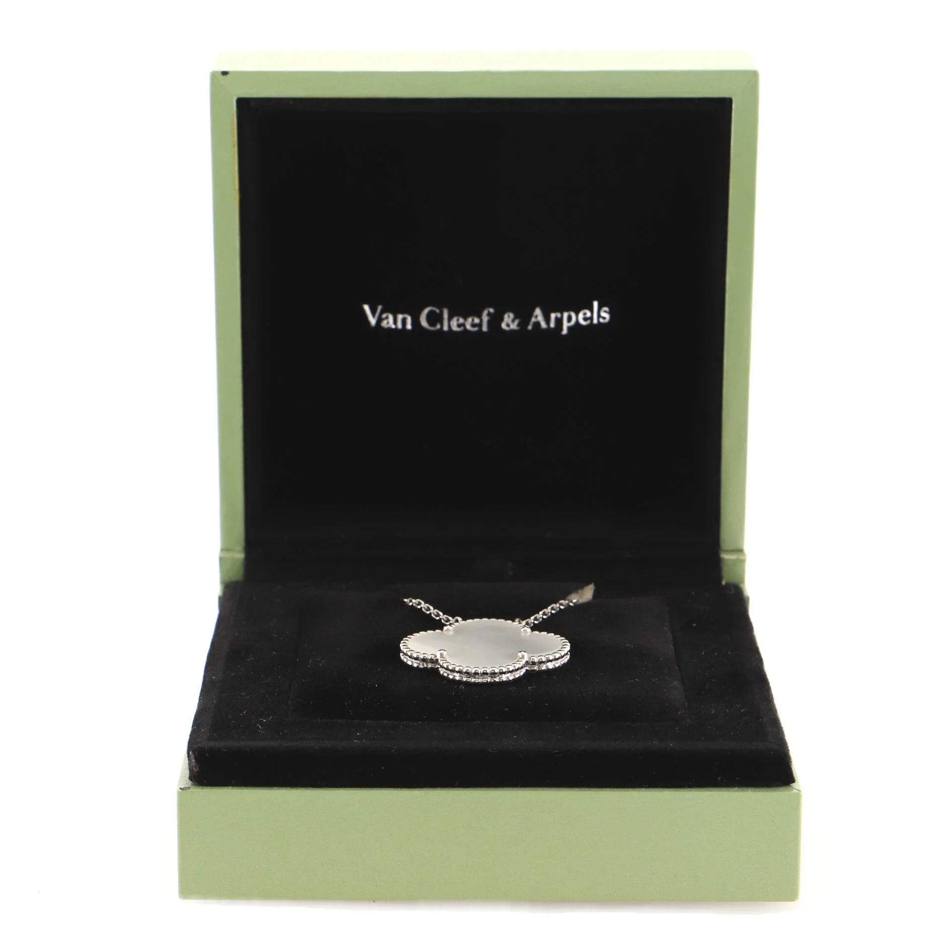 Magic Alhambra Pendant Necklace 18K White Gold and Mother of Pearl