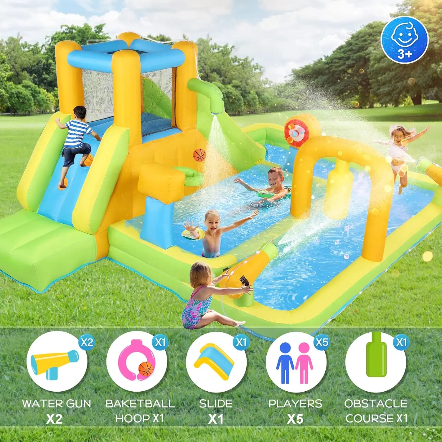 🔥Summer Deal🔥Inflatable Water Slide Park with Deep Pool & Air Blower