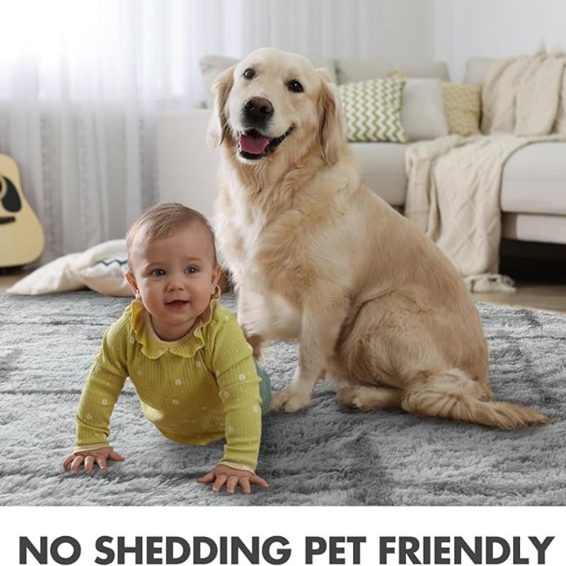 6x9 Ft Large Shag Black Rug for Living Room