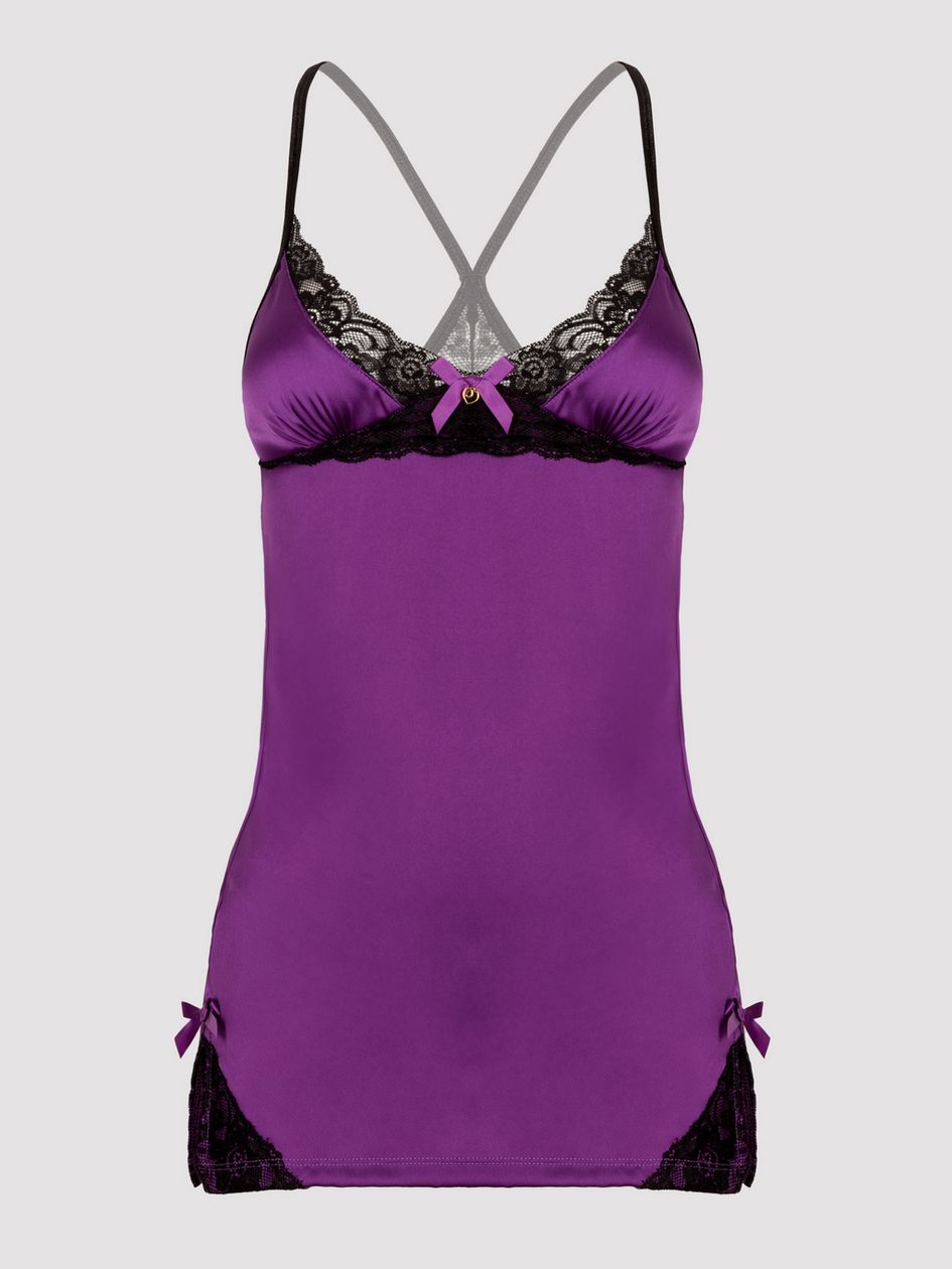 Lovehoney Plus Size Satin and Lace Chemise Set Plum