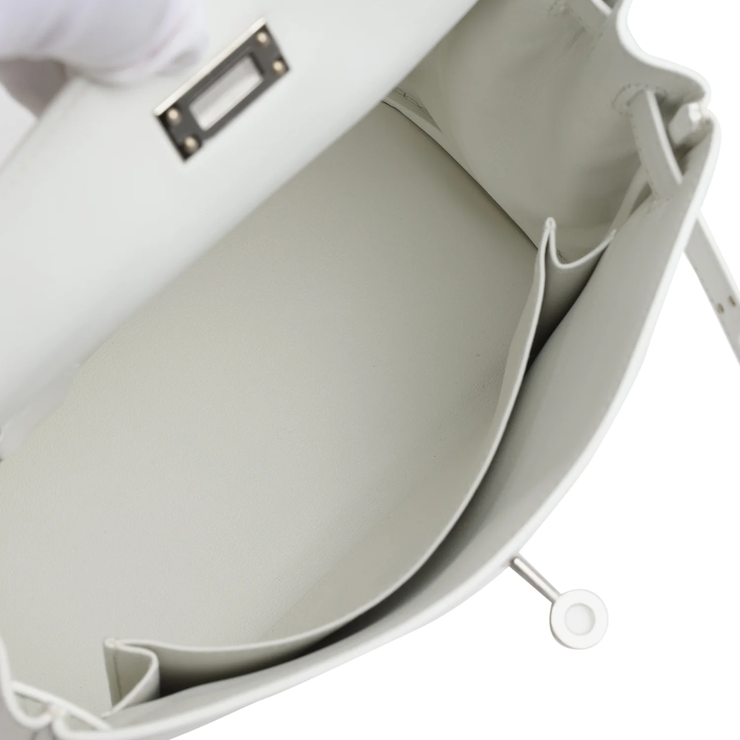 Hermes Kelly Retourne 25 New White Swift Palladium Hardware