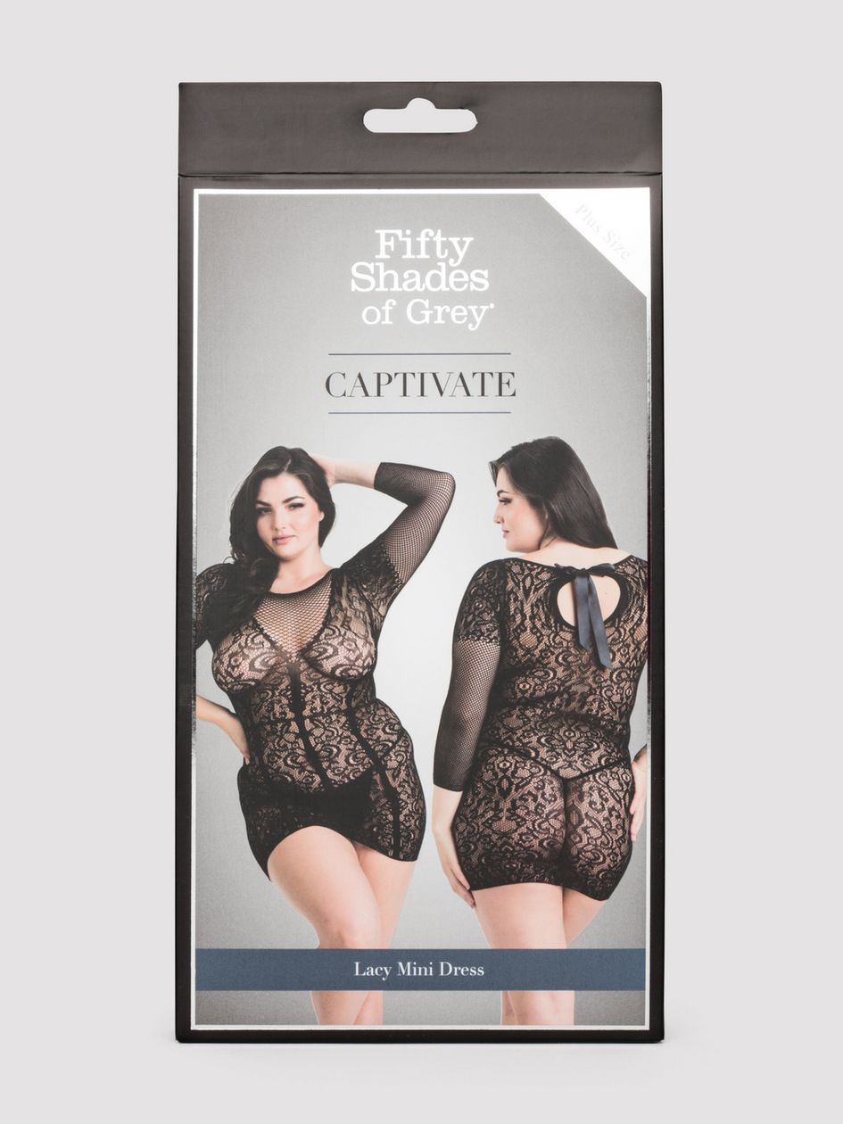 Fifty Shades of Grey Captivate Plus Size Black Lace Long Sleeve Mini Dress