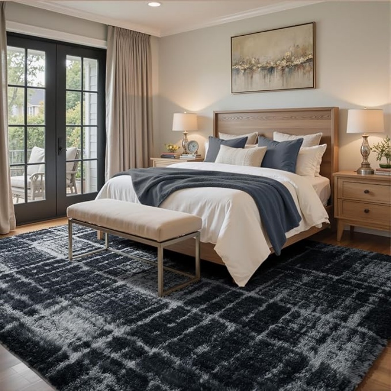 6x9 Ft Large Shag Black Rug for Living Room