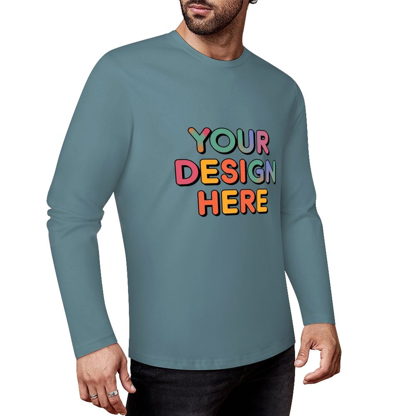 Customized Men’s Pure Cotton Long Sleeved T-Shirt Printed on Front