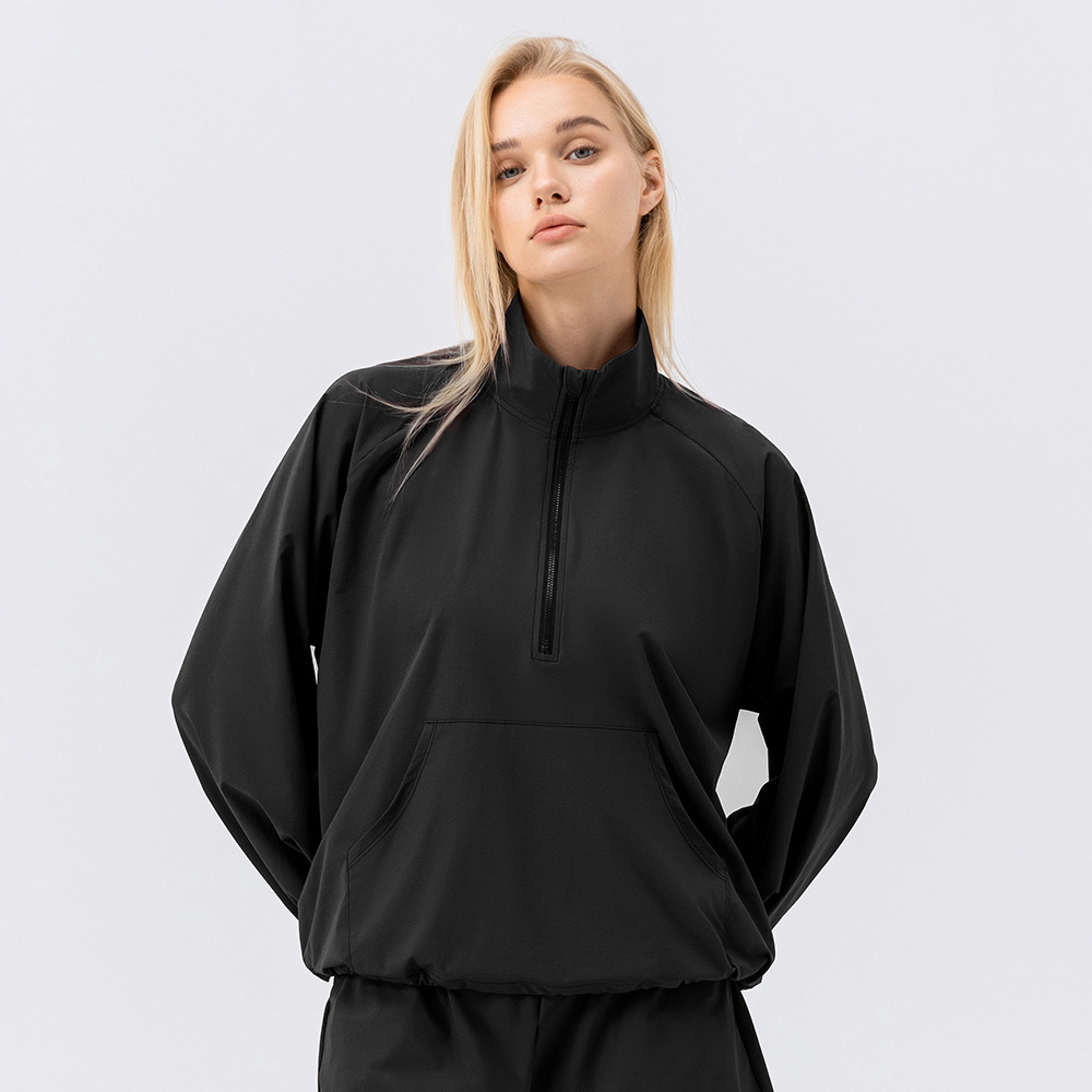 Women's Autumn/Winter Sports Sweatshirt with Stand Collar, Half Zipper, Quick-Drying, Breathable, Long-Sleeved, Loose Fit, Casual Sports Fitness Top