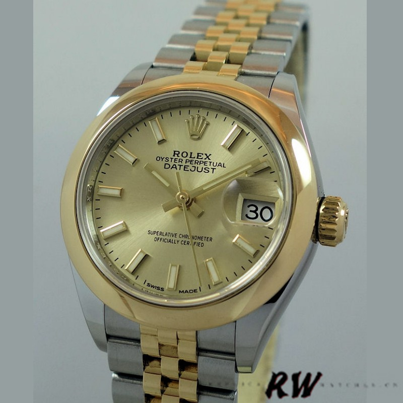 Rolex Datejust 279163 Champagne Index Dial Domed Bezel 28mm Lady Replica Watch