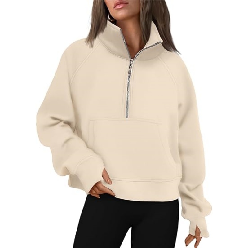 Women's Half Zip Cropped Sweatshirt, Fleece Quarter Zipper Pullover