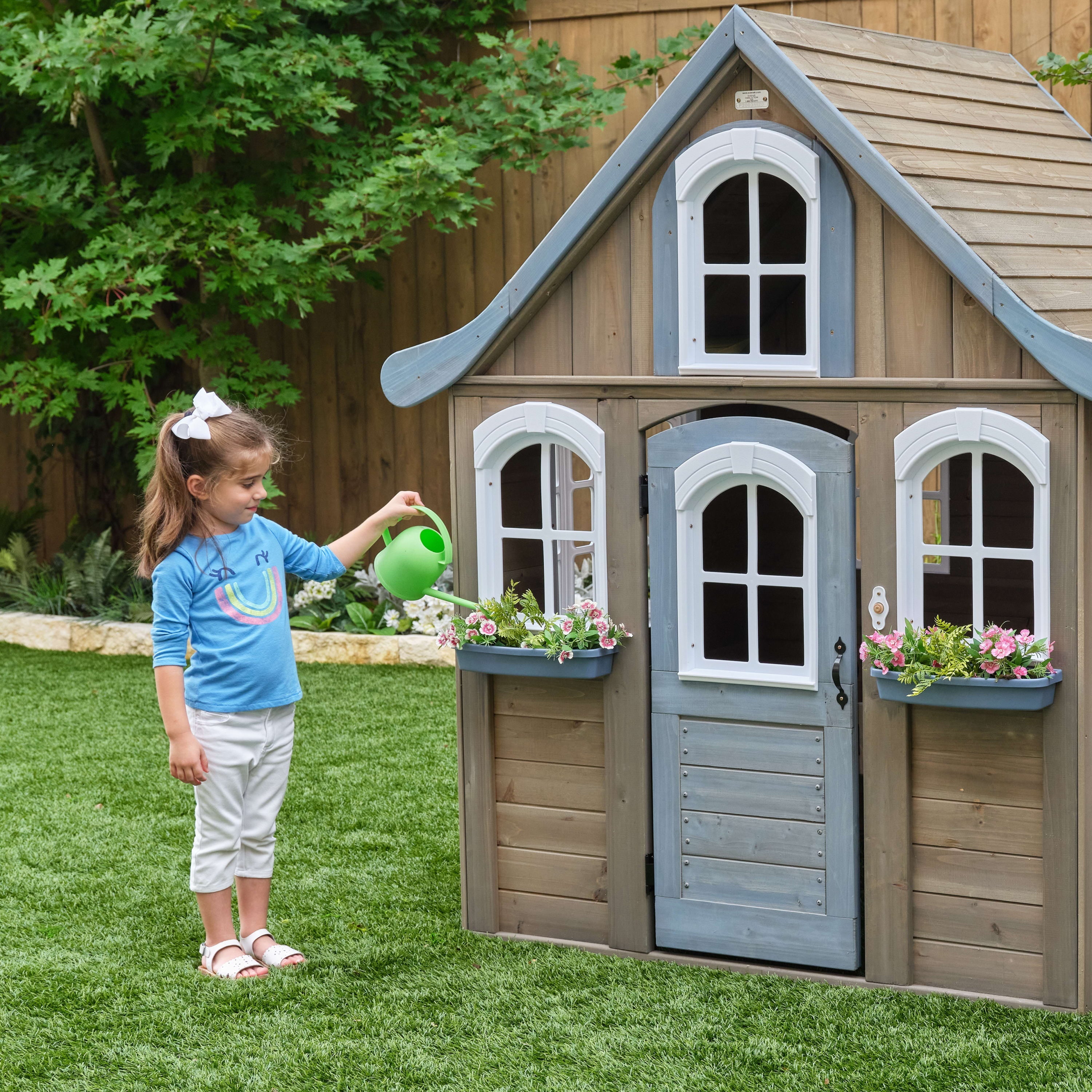 KidKraft Forestview II Wooden Outdoor Playhouse with Ringing Doorbell, Bench and Kitchen