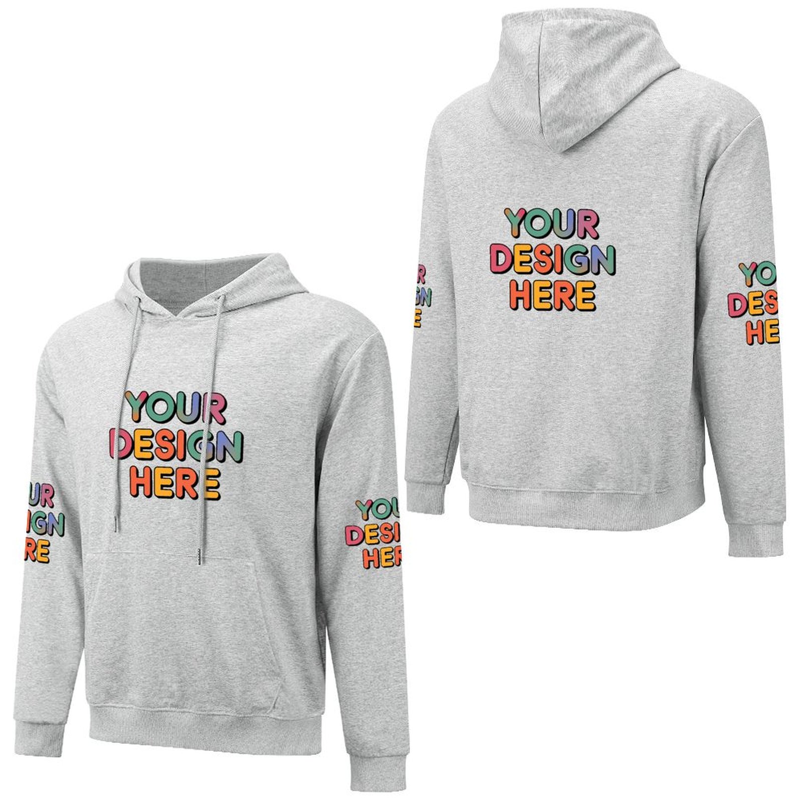 Customized Men’s Fashionable Hooded Sweater with Front, Back, and Sleeve Prints