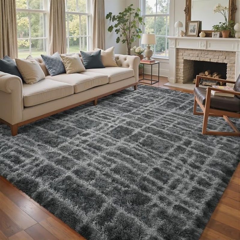 6x9 Ft Large Shag Black Rug for Living Room