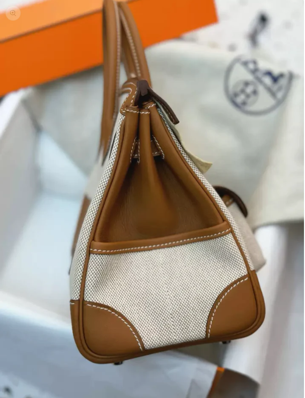 HERMÈS Limited Edition Birkin Cargo 25-35 in Gold Swift leather and Canvas with Palladium hardware customization