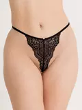 Lovehoney Satin Romance Black Lace Pearl Thong