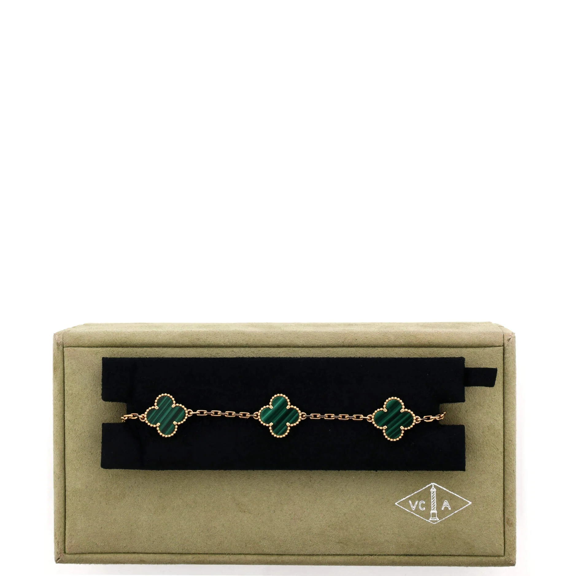 Vintage Alhambra 5 Motifs Bracelet 18K Yellow Gold and Malachite