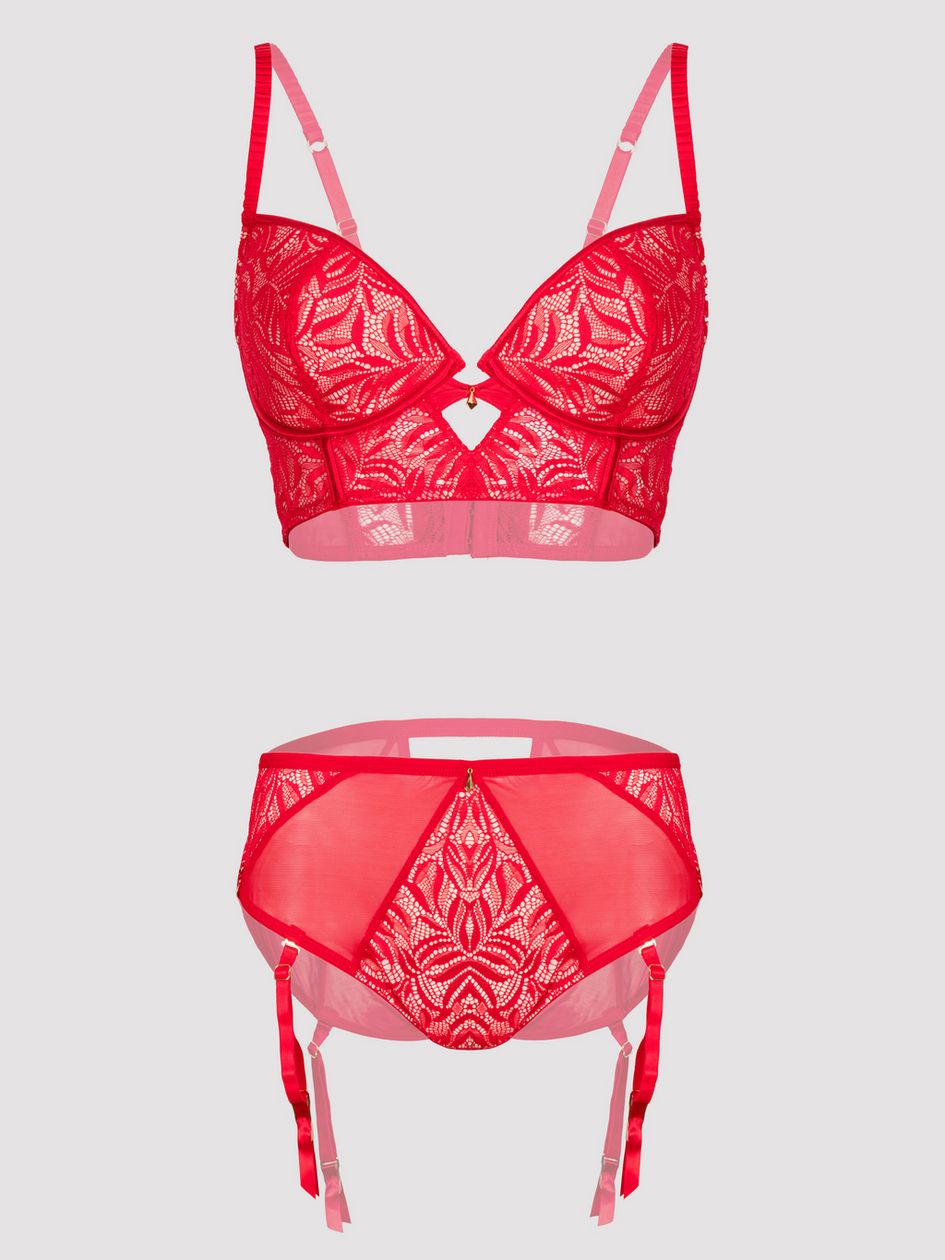 Lovehoney Parisienne Charm Red Lace Crotchless Bra Set