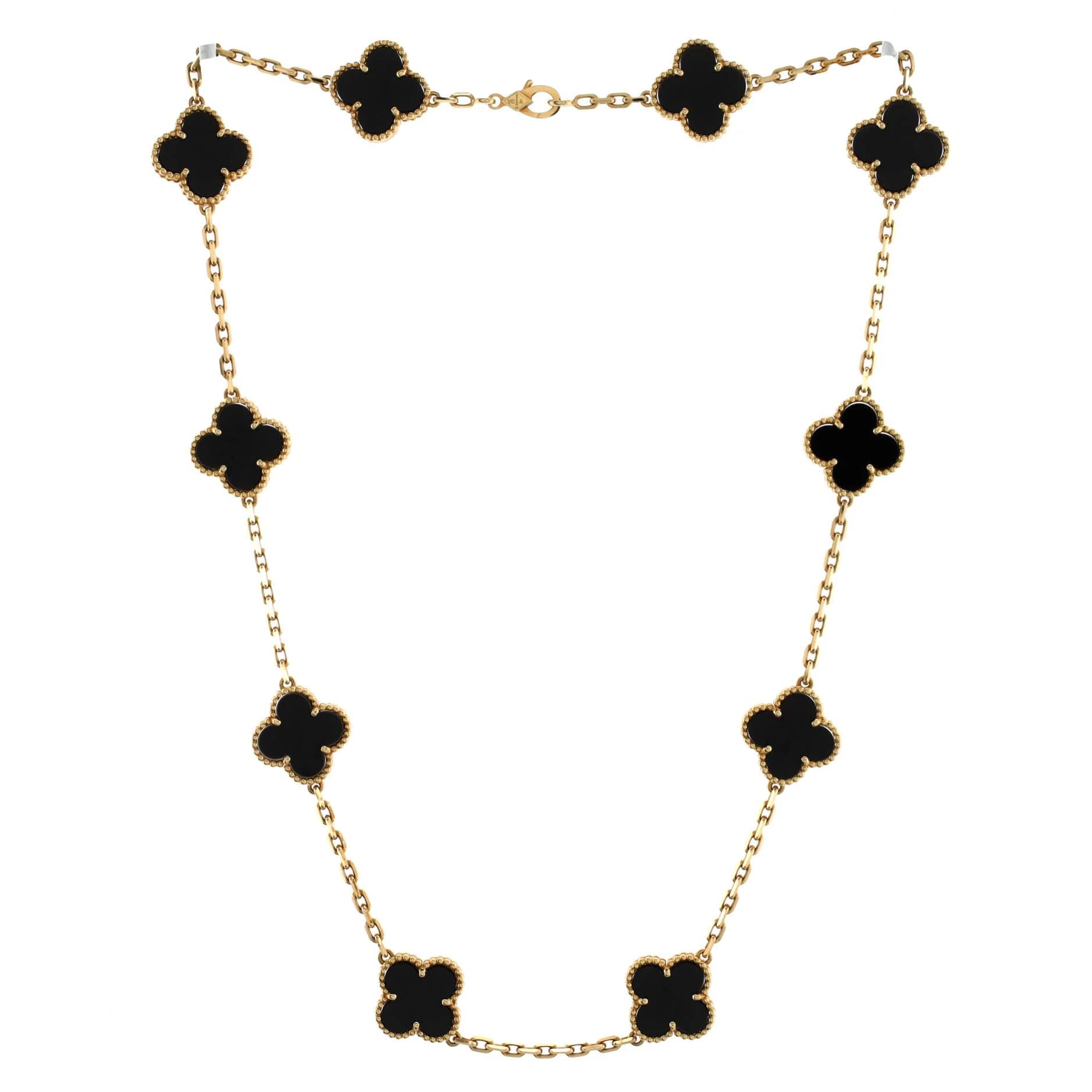 Vintage Alhambra 10 Motifs Necklace 18K Yellow Gold and Onyx