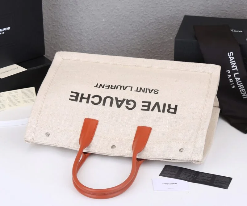 Ysl Rive Gauche Tote Bag In Linen And Leather