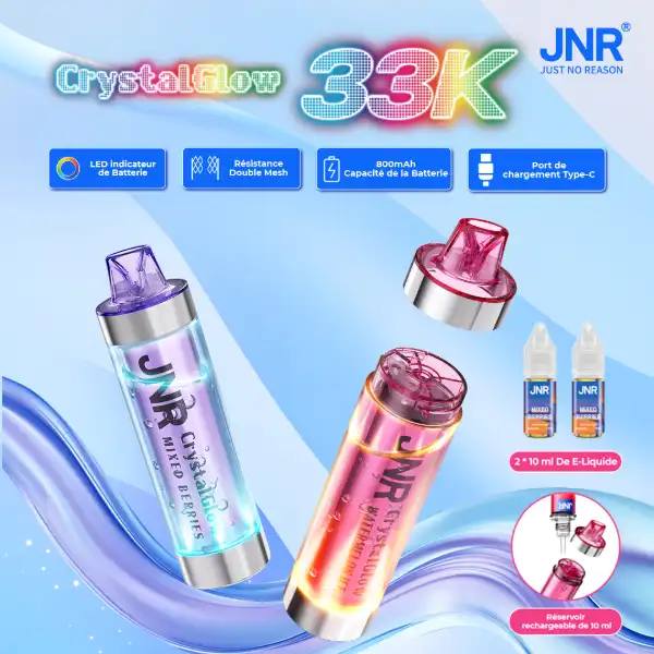 JNR Crystal Glow 33K Puffs - Kit Pod Remplissable et Rechargeable - JNR Vape Puff