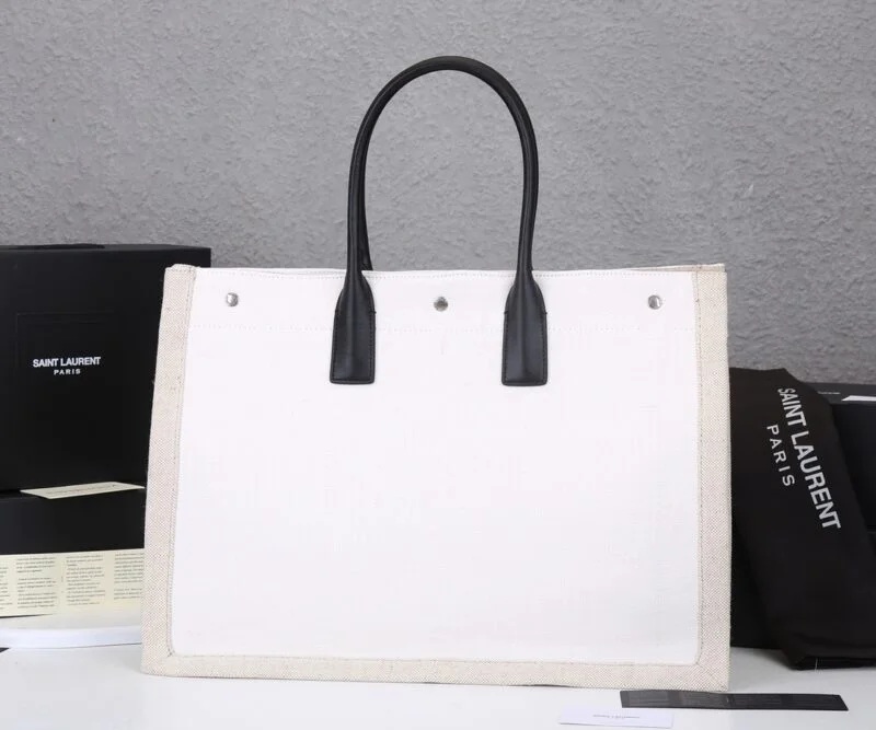 Ysl Rive Gauche Tote Bag In Linen And Leather