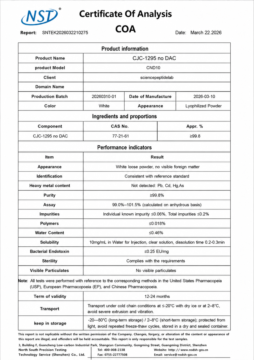CND10（CJC-1295 no DAC）10mg×10vials