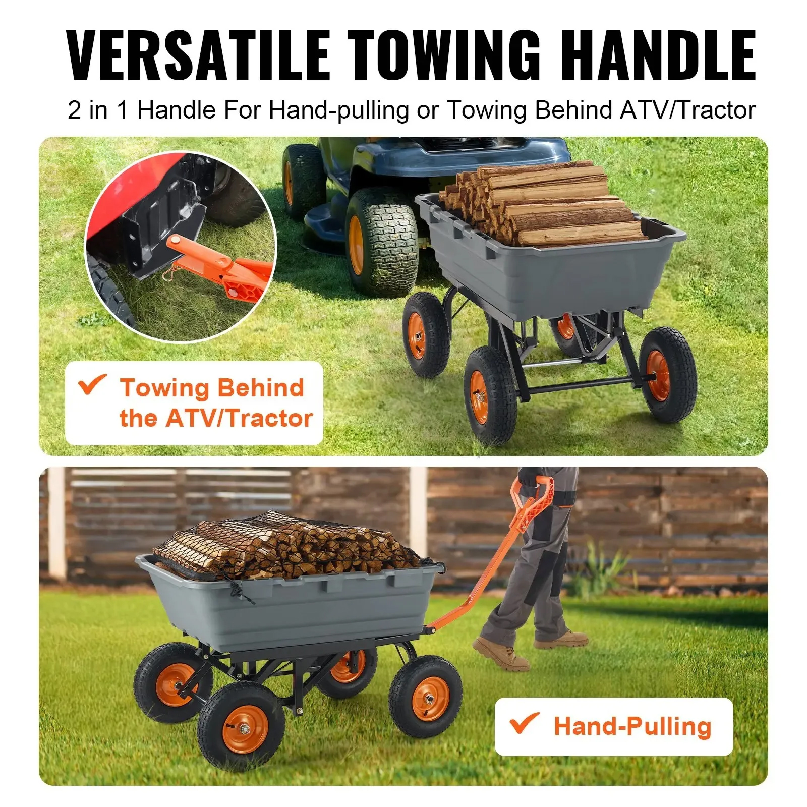 ⚡clearance sale🌞Poly Garden Dump Cart with Easy to Assemble Steel Frame, 2-in-1 Convertible Handle, 13 Inch Tires, Max Capacity 1500 lbs, Utility Wheelbarrow Productivity Yard