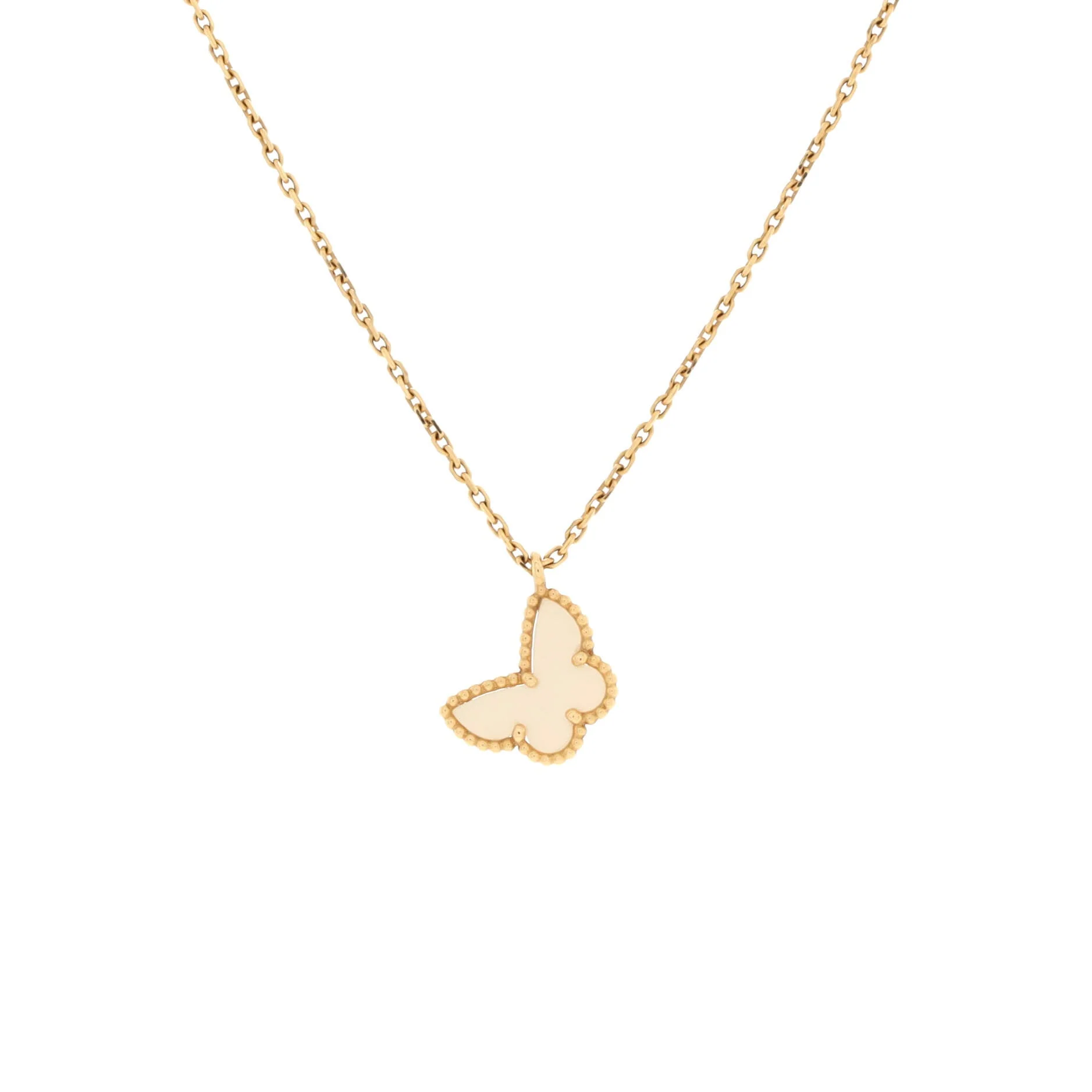 Sweet Alhambra Butterfly Pendant Necklace 18K Yellow Gold and Mother of Pearl
