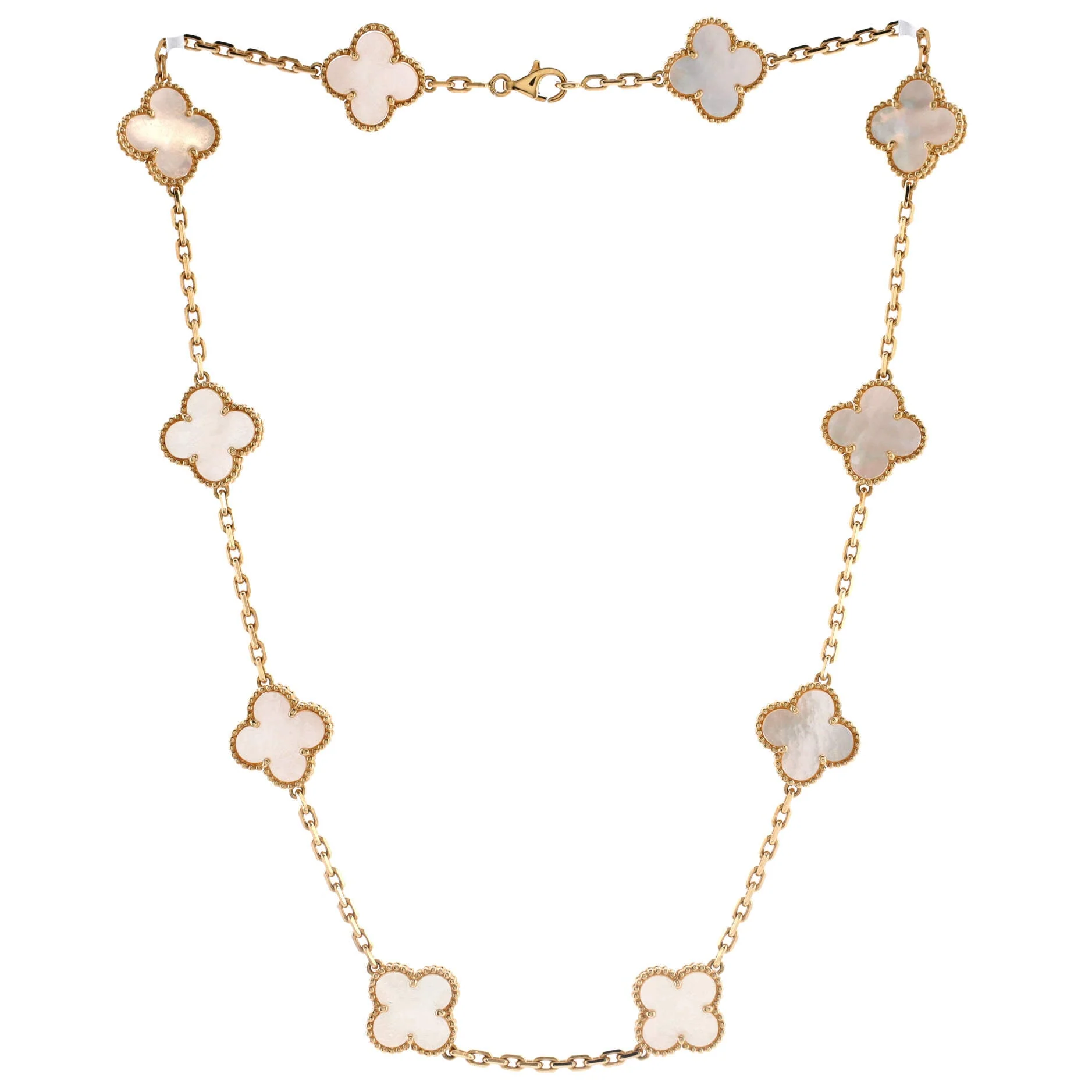 Vintage Alhambra 10 Motifs Necklace 18K Yellow Gold and Mother of Pearl