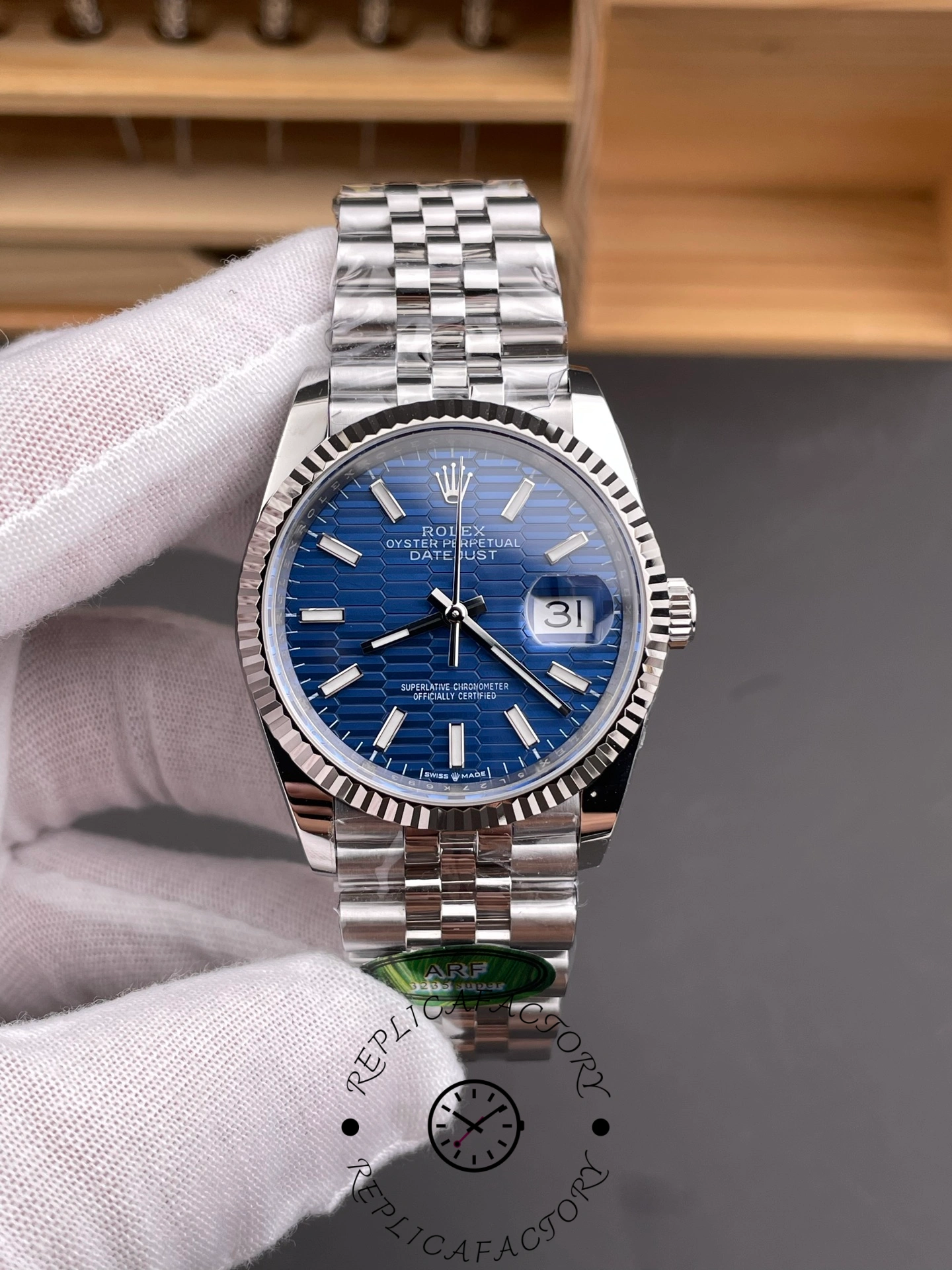 Rolex Datejust 126234 Fluted Bezel Blue Fluted Motif Dial 36MM Unisex Replica Watch