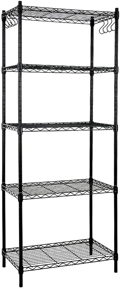 EFINE 2-Pack 5-Shelf Shelving Unit with 8 Hooks, Adjustable, Carbon Steel Wire Shelves, 150lbs Loading Capacity Per Shelf, Shelving Units and Storage for Kitchen and Garage (23.6W x 14D x 59H)