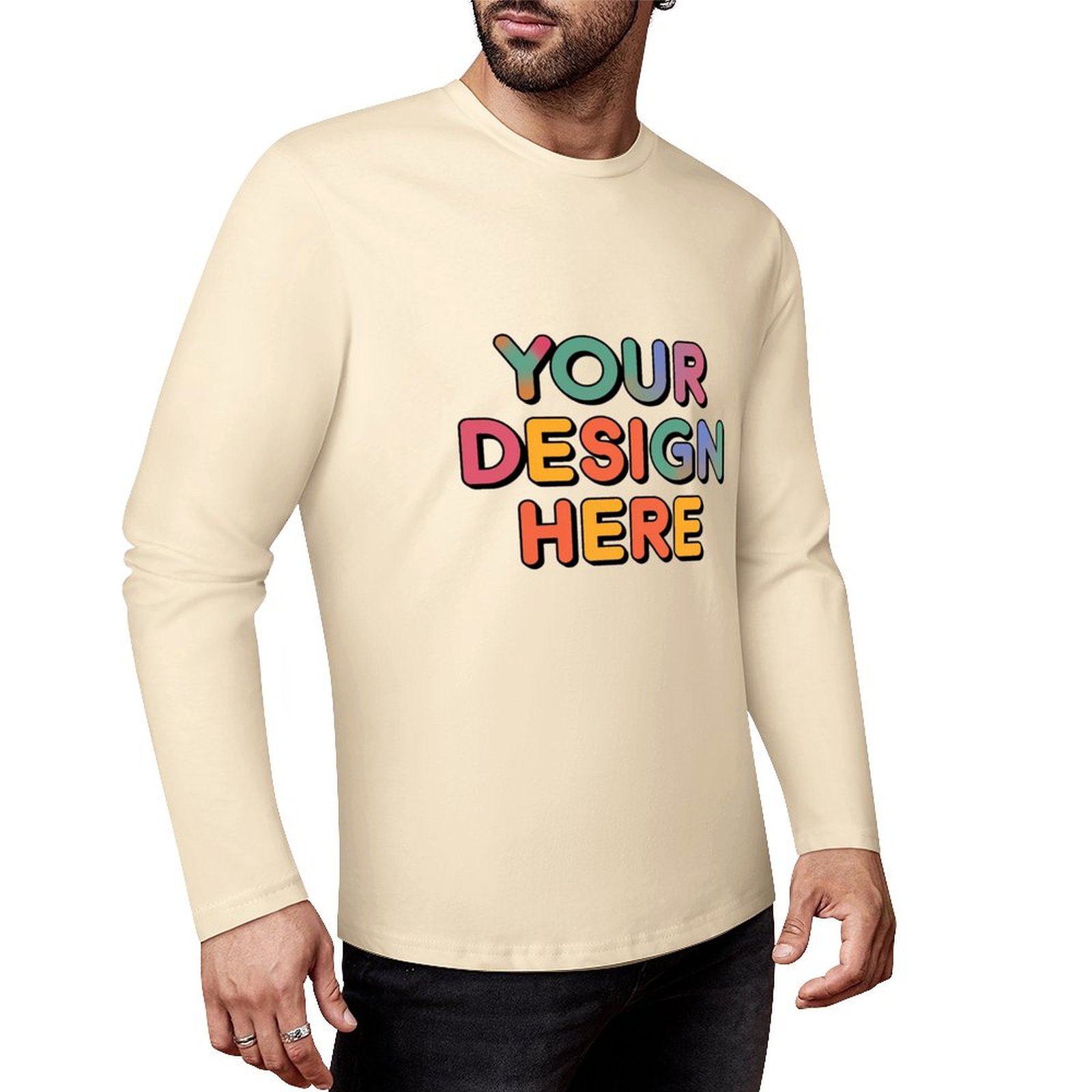 Customized Men’s Pure Cotton Long Sleeved T-Shirt Printed on Front