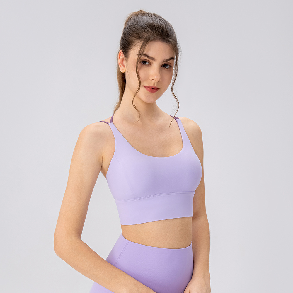 Women's sports bra with thin straps, color-blocked yoga vest, shock-absorbing, supportive, comfortable running and fitness bra