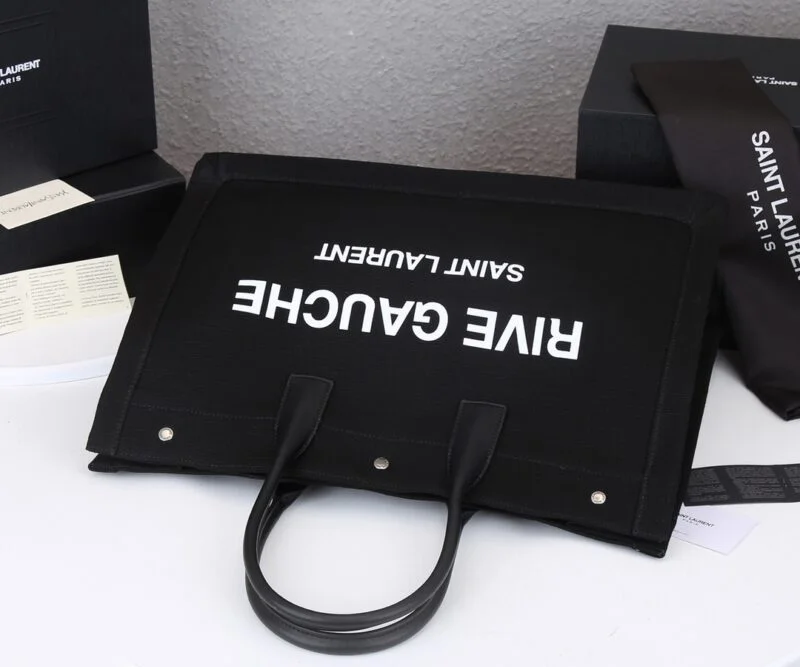 Ysl Rive Gauche Tote Bag In Linen And Leather