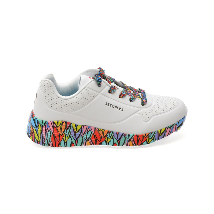 Pantofi sport SKECHERS albi, UNO LITE, din piele ecologica