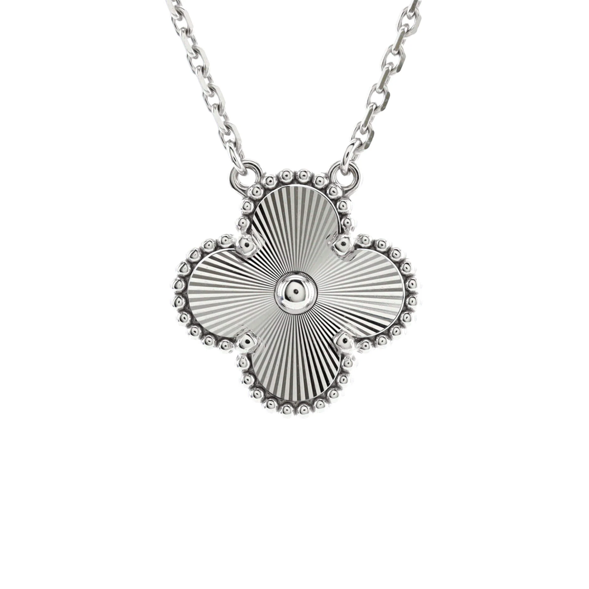 Vintage Alhambra Pendant Necklace Guilloche 18K White Gold
